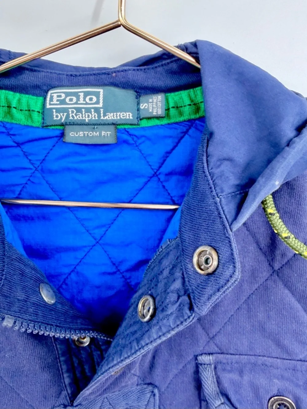 POLO RALPH LAUREN Colorblock Quilted Anorak Hoodie Blue Yellow